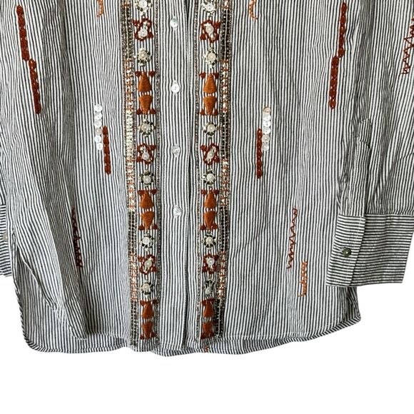NWT Zara Collection S Striped Embroidered Embellished cotton Button Up Shirt - Picture 8 of 14